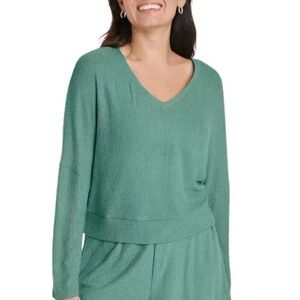 Auden Women's V-Neck Hacci Knit Seafoam Green Lounge Top Medium